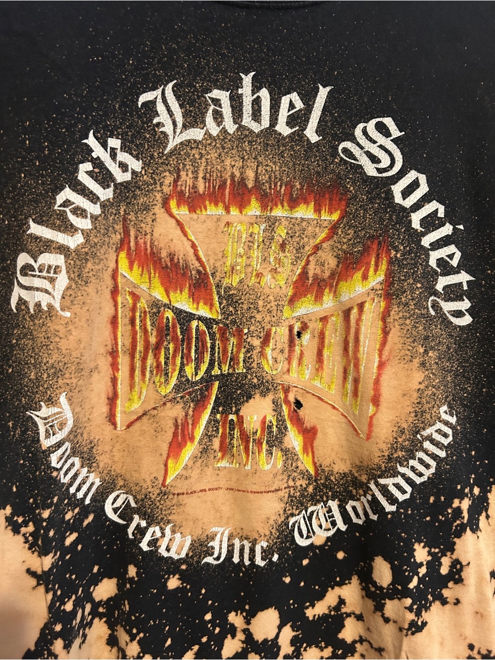 Black Label Short-Sleeve Tee with Bleach Tie-Dye and Flaming Cross Graphic
